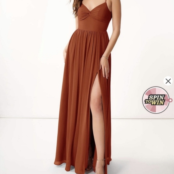 Azazie Zeya Bridesmaid Dress A10 fits like a 6/8 (burnt orange) - Picture 1 of 5